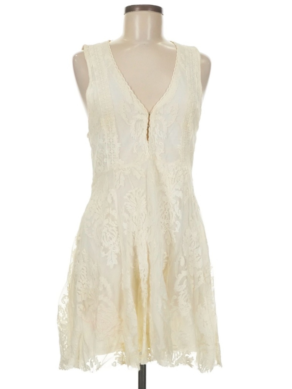 Free People Women’s Cream Lace Boho Sleeveless V-Neck Dress